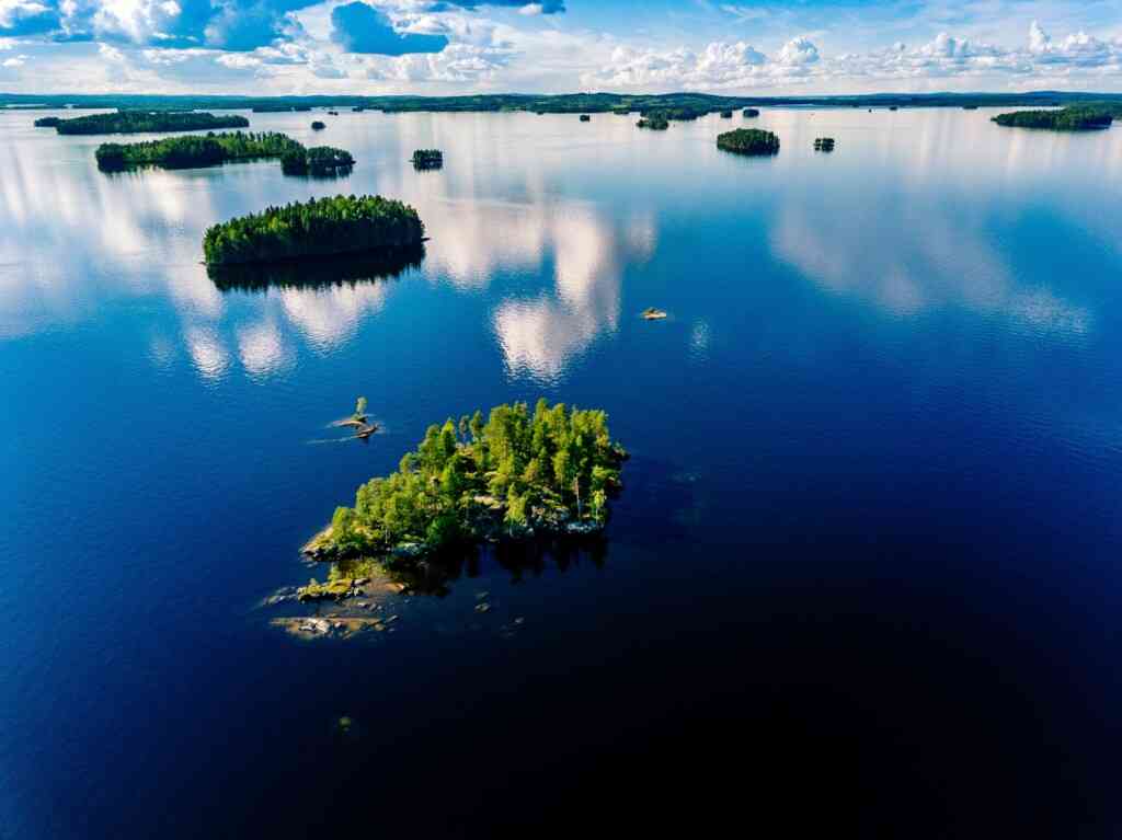 Panoramic view of Lake Winnipesaukee showing full lake expanse with islands