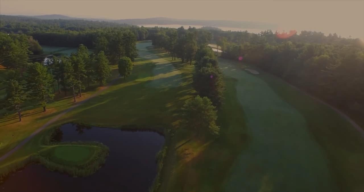 Golf course with lake views and recreational activities collage